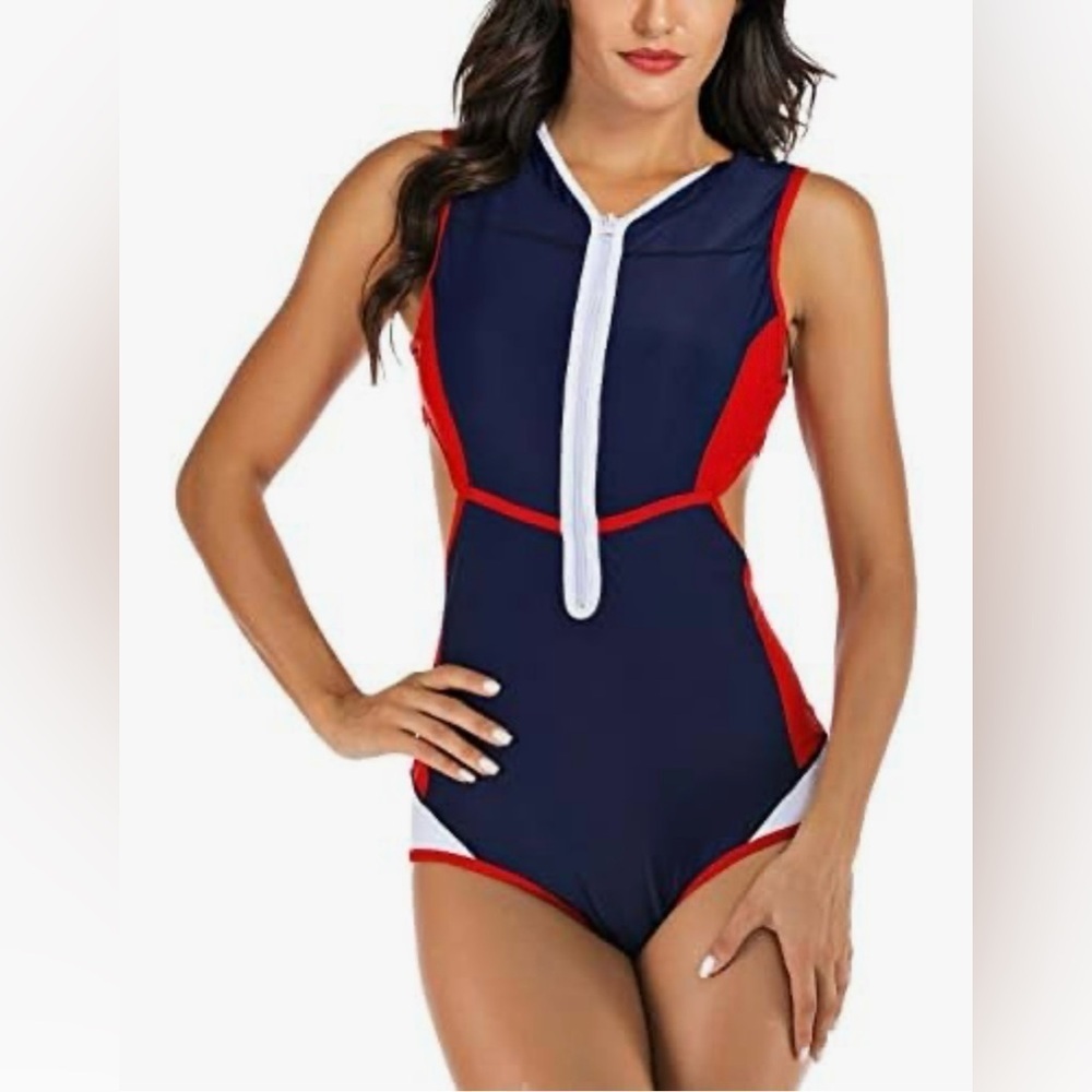 NWT LafyKoly Red/White/Blue Side Cut Out Monokini Size XL (US 10-12)